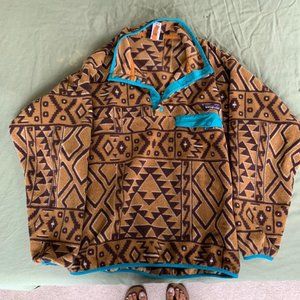 Unisex Patagonia Brown Patterned Fleece Pullover Sweater